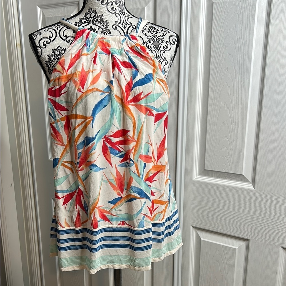 Tommy Bahama Multicolor Leaf Print Halter Top Silk Summer Beach M